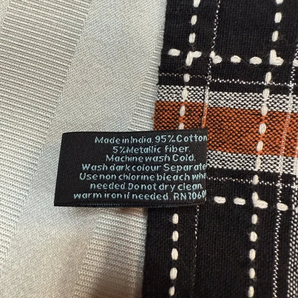Cynthia Rowley Tablecloth Plaid 60”x 84” Orange Black White Silver Halloween